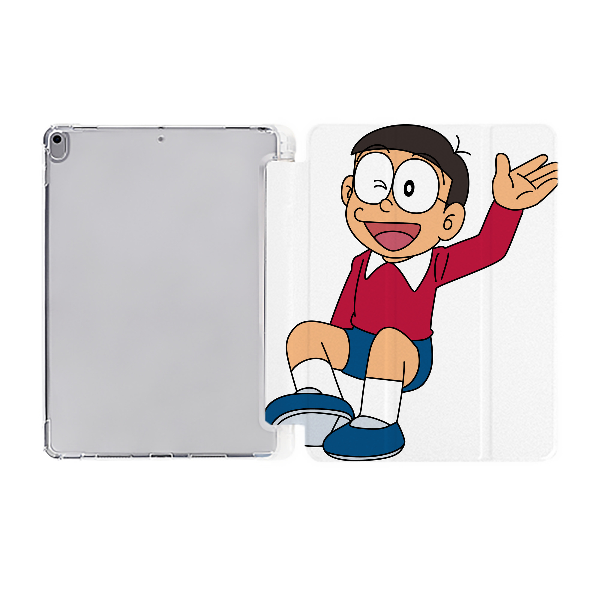 （画像用） ドラえもん 野比 のび太 Doraemon Nobita Nobi IPad ケース ペン収納付き 三つ折りスタンド PUレザー×シリコン 対応機種9.5/10.5/10.9インチ
